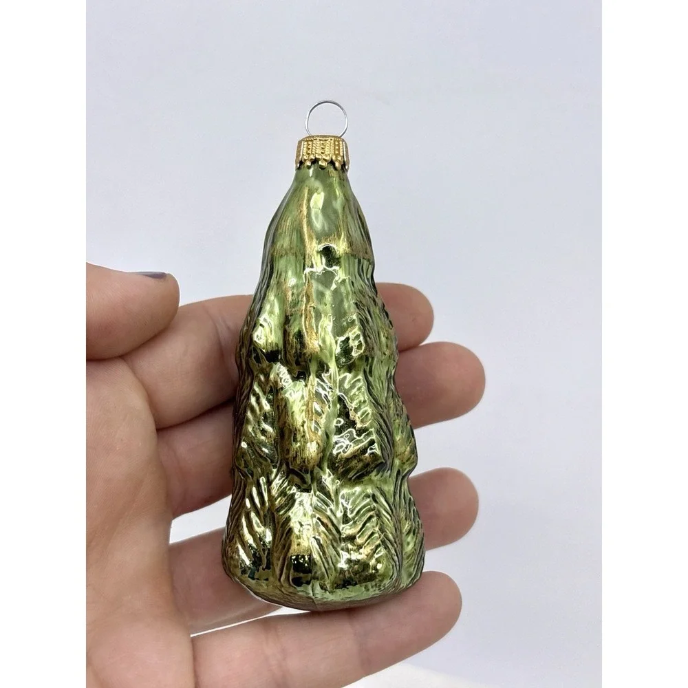 Vtg Hand Blown Fir Tree Glass Christmas Tree Ornament